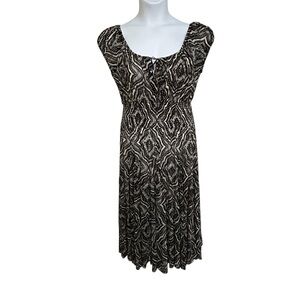 NWT Chelsea & Theodore Mesh Dress Midi Tan & Black Geometric Maxi  Sz Large